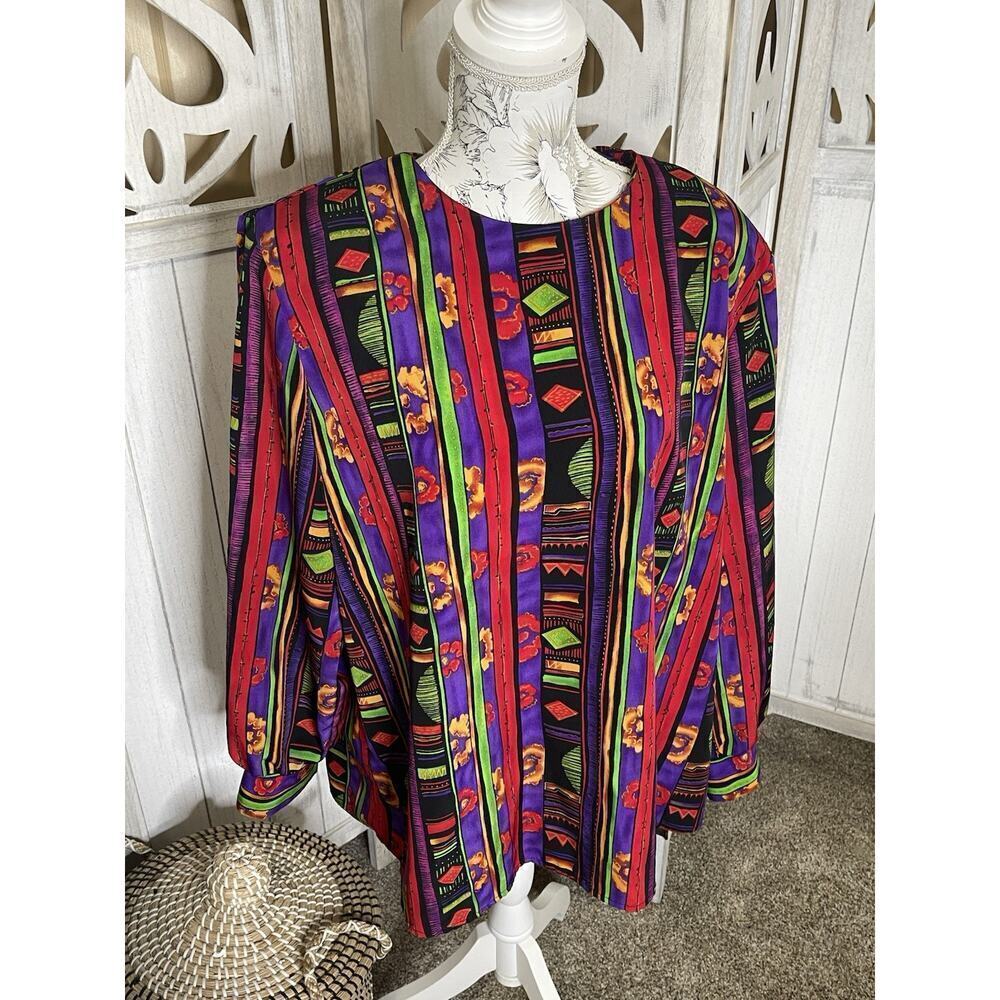 Vintage Maggie Barnes Womens Colorful 80s 90s Top Size 1X Artsy Floral Tribal